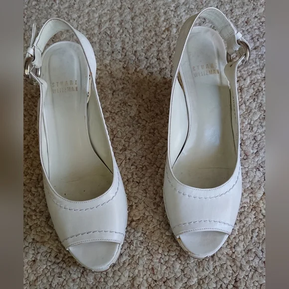 Stuart Weitzman white leather peep toe wedges size 6.5N - Picture 4 of 14